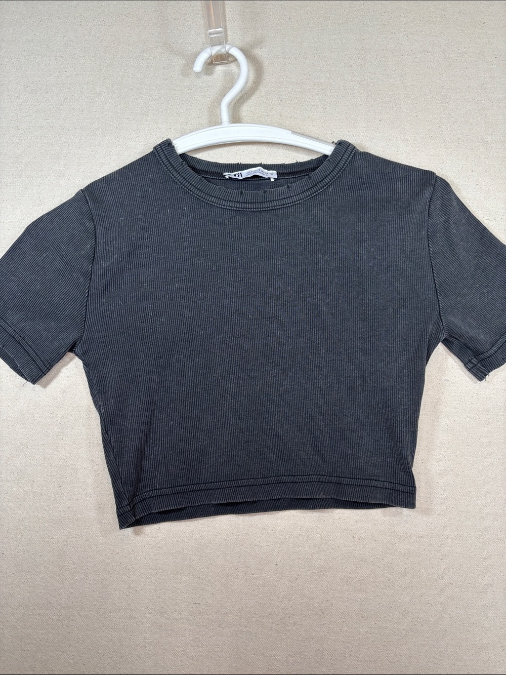 Zara Black Ribbed Short Sleeve Crop Top